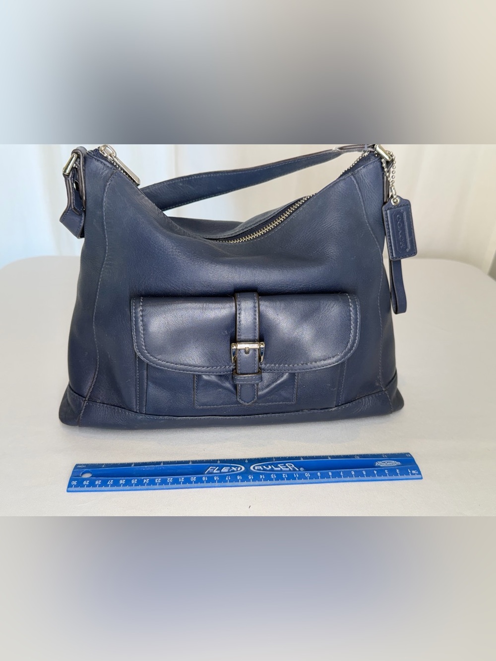 Coach Navy Leather Small Crossbody with Zip Trim - Picture 2 of 11
